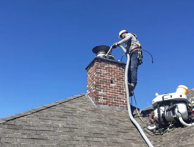 Dedicated Strongsville Chimney Sweep team member cleaning a chimney in Strongsville, OH