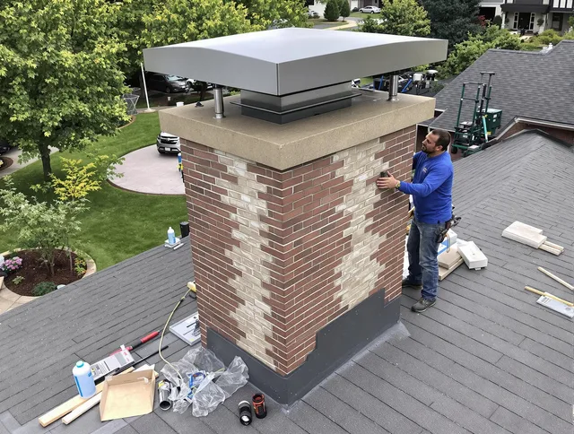 Strongsville Chimney Sweep team working on a custom chimney remodel in Strongsville, OH