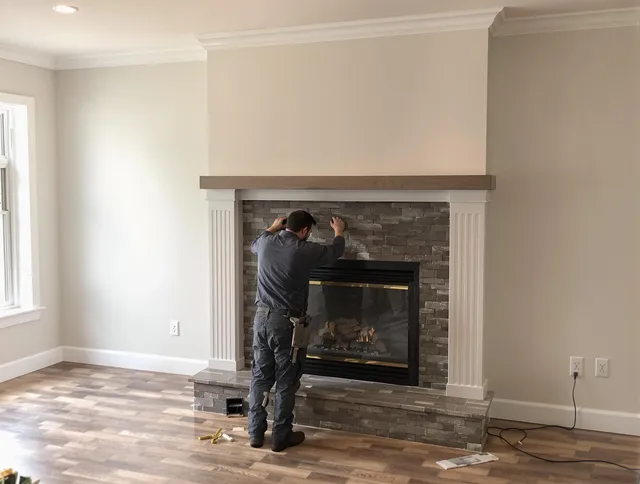 Strongsville Chimney Sweep finishing a custom fireplace install in Strongsville, OH